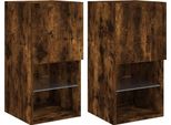 Syfax™ Mobili Porta Tv Con Luci Led 2 Pz Rovere Fumo 30,5X30X60 Cm