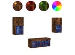 Syfax™ Mobili Tv A Muro 4Pz Con Luci Led Rovere Fumo