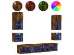 Syfax™ Mobili Tv A Muro Con Led 8Pz Rovere Fumo In Legno Multistrato