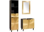 Syfax™ Set Di Armadi Da Bagno 3 Pcs Nero E Oro Legno Di Mango Massello