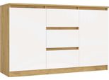 Moderna Cassettiera 2D3S Con 2 Ante E 3 Cassetti – Rovere Tradizionale E Bianco | Colore: Rovere/Bianco