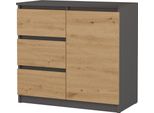 Moderna Cassettiera Con 1 Anta E 3 Cassetti – Modello 1D3S | Colore: Antracite E Rovere Artigianale | Dimensioni: 80X40X75