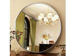 Specchio Da Bagno Rotondo, Moderno Specchio Da Trucco Da Parete Con Cornice In Alluminio Per Soggiorno, Camera Da Letto, Ingresso, 32'', Argento, 80 Cm