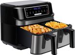 Friggitrice Ad Aria Calda A Doppia Camera 2 Camere, Friggitrice Ad Aria A Doppia Zona Da 9 Litri Con 2 Cassetti Da 4,5 Litri, Friggitrice Ad Aria Calda Da 2600 W 8 In 1 Con Touchscreen E Funzione Smart Finish, Friggitrice Ad Aria A Doppia Camera Con Controllo Indipendente Della Temperatura E Del Tempo
