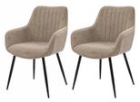 2X. Sedia Da Pranzo Con Braccioli Rivestimento In Tessuto Imbottitura Seduta 110 Mm Beige