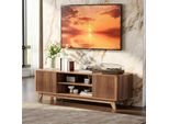 Mobile Tv Con 2 Cassetti E 2 Ante, Mobile Basso Con Larghezza 150 Cm, Noce