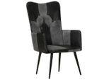 Syfax™ Poltrona Wingback Nera E Grigia In Vera Pelle