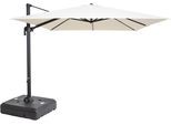 Ombrellone Alu 3X3 360° Inclinabile + Base 100L Su Ruote, Bianco - Oviala Malaga