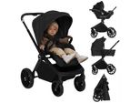 Passeggino Lionelo Mika Plus 3In1 Fino A 38 Mesi (22 Kg), Capottina Xxl Con UPF50+, Maniglia Per Il Genitore Regolabile In 3 Fasi - Nero Onyx