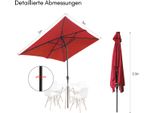 Ombrellone Clanmacy Rettangolare, Manovella Pieghevole, Ferro, Ombrellone Da Balcone, Ombrellone Da Mercato, Inclinabile, 2 X 3 M, Rosso