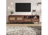 Mobile Tv Merax Da 200 Cm Per Tv Da 80 Pollici, Lavagna Con Ante In Rattan, 2 Cassetti, 8 Gambe, Design Moderno, Marrone