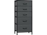 Comò - Cassettiera - Cinque Cassetti In Tessuto - Dimensioni 45,5 X 95,5 X 30 Cm - Materiale Ligneo - Portata 65 Kg, Piano Superiore 40 Kg - Moderno - Grigio Scuro