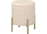 Sgabello - Sgabello Pieghevole Rotondo Con Spazio Per Riporre I Piedi - Pile Teddy - Gambe In Metallo - 35 X 41 Cm - 18 Litri - Portata 150 Kg - Beige