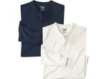 Atlas For Men - T-Shirt Con Collo Henley Da Uomo (Confezione Da 2) AF2217 (6XL) (Blu Navy/Ecru)