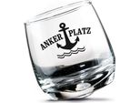 Gilde 2Tlg. Set, Wackelglas, "Ankerplatz"", Ankermotiv, Schriftzug, Glas, Klar, , H. 8,5 Cm, D. 7,5 Cm 46905"