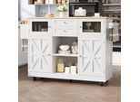 Isola Da Cucina Sweiko, Carrello Per Sala Da Pranzo Con Piano Di Lavoro, Mobile Buffet, Carrello Per Sala Da Pranzo Con Venature Del Legno, Portasciugamani Laterale, Ante Tridimensionali Con Rotelle, Divisori Regolabili, Bianco