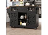 Isola Da Cucina Sweiko, Carrello Per Sala Da Pranzo Con Piano Di Lavoro, Mobile Buffet, Carrello Per Sala Da Pranzo Con Venature Del Legno, Portasciugamani Laterale, Ante Tridimensionali Con Rotelle, Divisori Regolabili, Nero