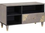 Syfax™ Mobile Tv Grigio 80 X 33 X 46 Cm Legno Di Mango Massello