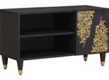 Syfax™ Mobile Tv Nero 80 X 33 X 46 Cm Legno Di Mango Massello
