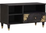 Syfax™ Mobile Tv Nero 80 X 33 X 46 Cm Legno Di Mango Massello