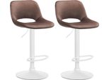 Set Di 2 Sgabelli Da Bar In Velluto - Sgabello Da Bar - Regolabile In Altezza E Girevole A 360° | Colore: Marrone | Materiale Base: Metallo Bianco Opaco