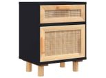 Syfax™ Comodino Nero In Legno Massello Di Pino E Rattan Naturale
