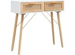 Syfax™ Tavolo Consolle Bianco 80X30X75Cm Massello Pino Rattan Naturale