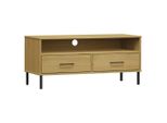 Syfax™ Mobile Tv Con Gambe Metallo Marrone Legno Massello Di Pino Oslo