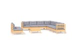 Syfax™ Set Divani Da Giardino 10 Pz Con Cuscini Grigi Massello Di Pino