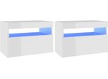 Syfax™ Comodini Con Luci Led 2 Pz Bianco Lucido 60X35X40 Cm