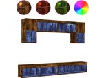 Syfax™ Mobili Tv A Muro Con Led 6Pz Rovere Fumo In Legno Multistrato