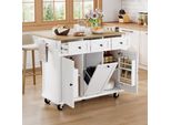 Carrello Di Servizio A Isola Merax Con Piano Di Lavoro Estensibile, Cassetti E Anta, Carrello Da Cucina Su Rotelle, Mobile Da Cucina, Bianco