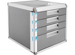 Armadio Portadocumenti - Contenitore Per Documenti - 4 Cassetti - Chiudibile A Chiave - Lega Di Alluminio - 31,5×35,1×29,7 Cm - Senza Rotelle - Argento