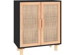 Syfax™ Credenza Nera 60X30X70 Cm Legno Massello Pino E Rattan Naturale