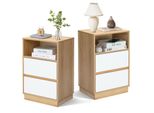 Comodino Fch, Set Da 2, Con 1 Ripiano Aperto, 2 Cassetti, 40 X 30 X 60 Cm, Rovere E Bianco
