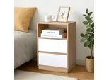 Comodino Fch, Con 1 Ripiano Aperto, 2 Cassetti, 40 X 30 X 60 Cm, Rovere E Bianco