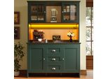 Mobile Alto Da Cucina Fliek Con Led, Mobile Da Cucina Con Cassetti E Ante, Credenza Con Ripiani Regolabili In Altezza, 120X40X179 Cm, Verde