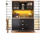 Armadio Alto Da Cucina Fliek Con Led, Armadio Da Cucina Con Cassetti E Ante, Credenza Con Ripiani Regolabili In Altezza, 120X40X179 Cm, Nero