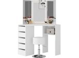 Vicco Tavolo Da Trucco Ad Angolo Arielle, 111 Cm Con Specchio E Sgabello A Led, Bianco
