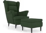 Vidaxl Sedia Ad Ala Con Sgabello In Velluto Verde Scuro