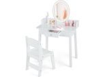 Costway Tavolo Da Trucco Per Bambini 2 In 1 Con Sgabello, Tavolo Da Toilette Con Specchio Illuminato, Cassetto E Organizzatore Di Gioielli, Tavolo Cosmetico In Legno Da Principessa Per Bambini, Bianco