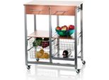 Don Hierro - Carrello Da Cucina Con Cassetti, Cestini E Portabottiglie - Struttura In Metallo Color Alluminio E Piano Di Lavoro In Noce - Oslo