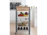 Don Hierro - Carrello Da Cucina Diana Con 3 Cestini In Metallo, Cassetto E Portabottiglie In Acciaio Inox