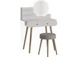 Vicco Tavolo Da Toeletta Edda, 80 Cm Con Illuminazione Led E Sgabello, Bianco