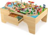 Costway Set Ferroviario Per Bambini Da 84 Pezzi, Tavolo Da Gioco In Legno Con Piano E Cassetto Reversibili, Trenino Ferroviario In Legno Per Bambini Dai 3 Anni In Su