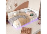 Divano Letto Imbottito 90X200 Bianco Con Led A 16 Colori E Usb/Tipo C | Divano Letto In Pelle Finta | Moderno Divano Letto Con Rete A Doghe Senza Materasso