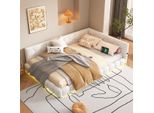 Divano Letto Imbottito 140X200 Bianco Con Led A 16 Colori E Usb/Tipo C | Divano Letto In Pelle Finta | Moderno Divano Letto Con Rete A Doghe Senza Materasso