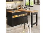 Tavolo Da Bar Allungabile Con Led, Tavolo Da Pranzo Girevole Con Armadio, Tavolo Da Cucina/Sala Da Pranzo Girevole A 360°, 120-180X40X71,5 Cm, Nero