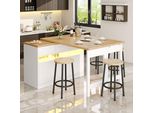 Tavolo Da Bar Allungabile Con Led, Tavolo Da Pranzo Girevole Con Armadio, Tavolo Da Cucina/Sala Da Pranzo Girevole A 360°, 120-180X40X71,5 Cm, Bianco