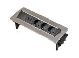 Indesk-Power Versenkbare Steckdosenleiste 3-Fach Silber/Schwarz, 2 Meter, 2X Usb